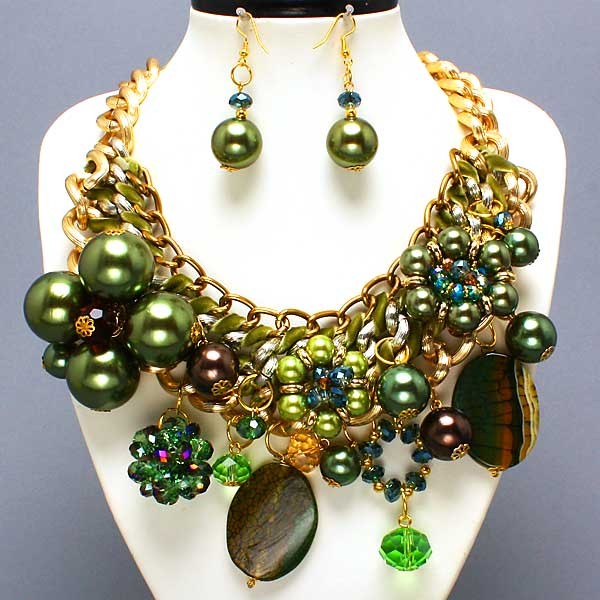 Berry Topaz Chunky Pearl Crystal Statement Gold Bib ...