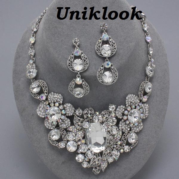 Elegant Midnight Black Crystal Costume Jewelry Prom Bridal Necklace Earrings Set eBay