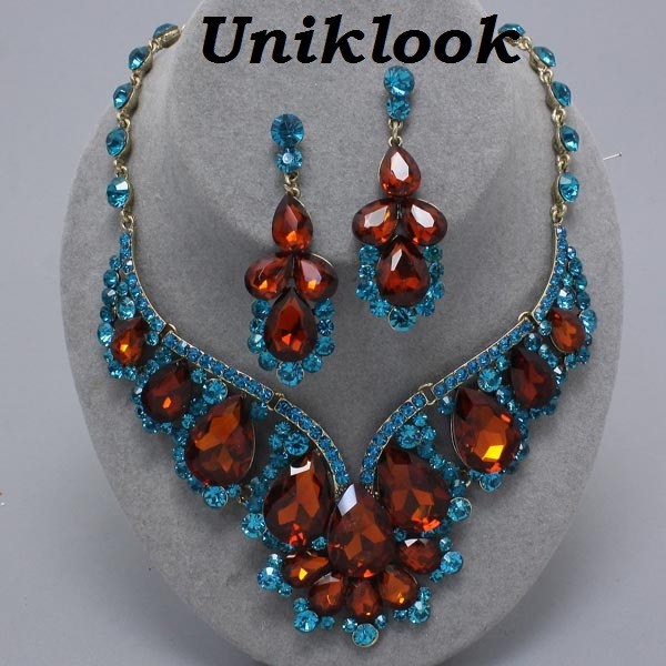 Evening Formal Emerald Green Bridal Prom Necklace Set Elegant Costume