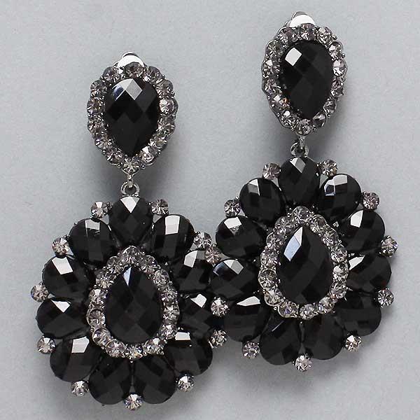 Bridal Drag Queen Evening Party Ab Clear Clipon Earrings Statement