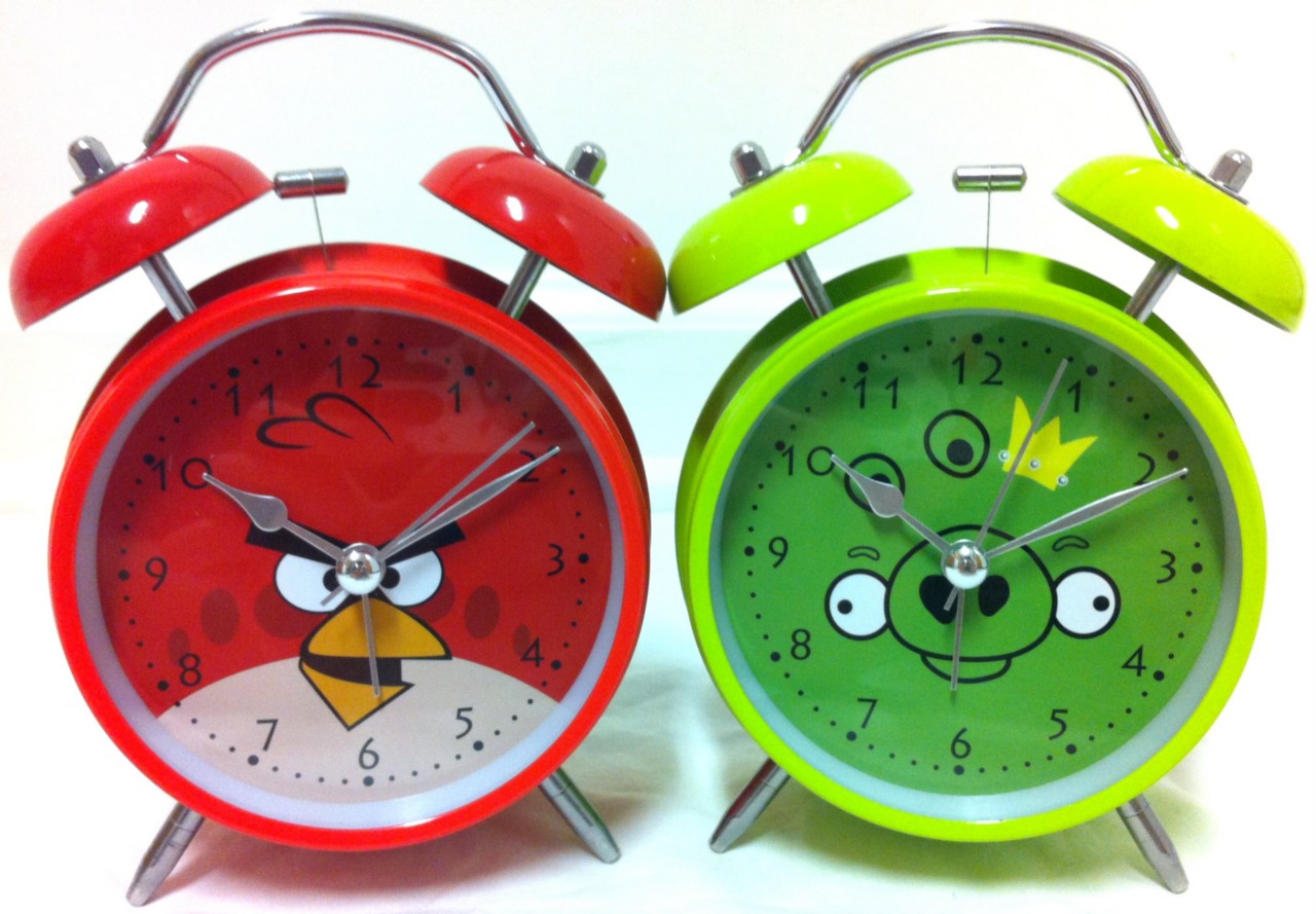 NEW RARE 6" Angry Birds Twin Bell Alarm Clock HIGH QUALITY FREE