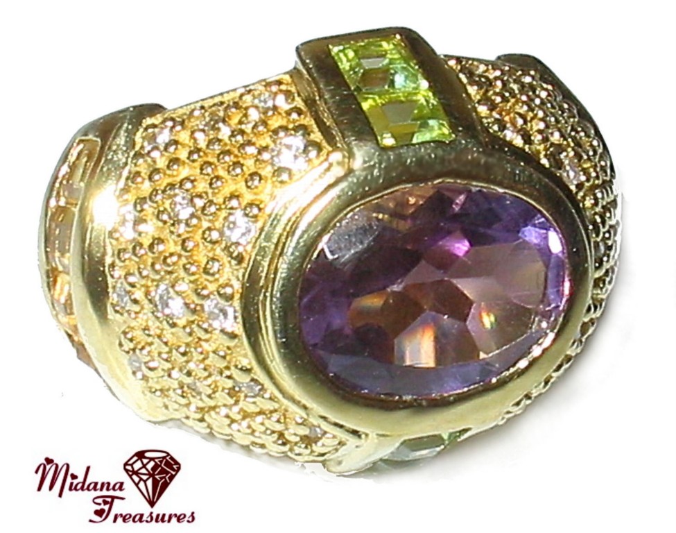 Stunning Genuine Amethyst & Citrine Cocktail Ring 5