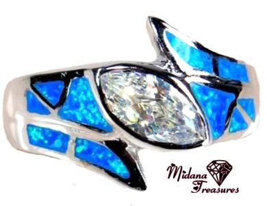 Lovely 2.00ctw White Topaz, Opal Sterling Silver Ring 8