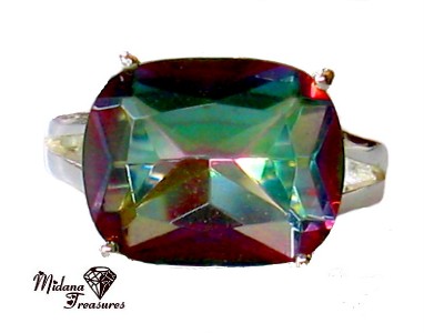 Beautiful Huge 12.00ctw Genuine Mystic Topaz Ring 7