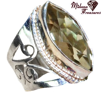 Huge Bezel Set Platinum Green Amethyst Silver Ring 7