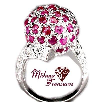 Unique Orb of Rubies Stunning Sterling Silver Ring 8