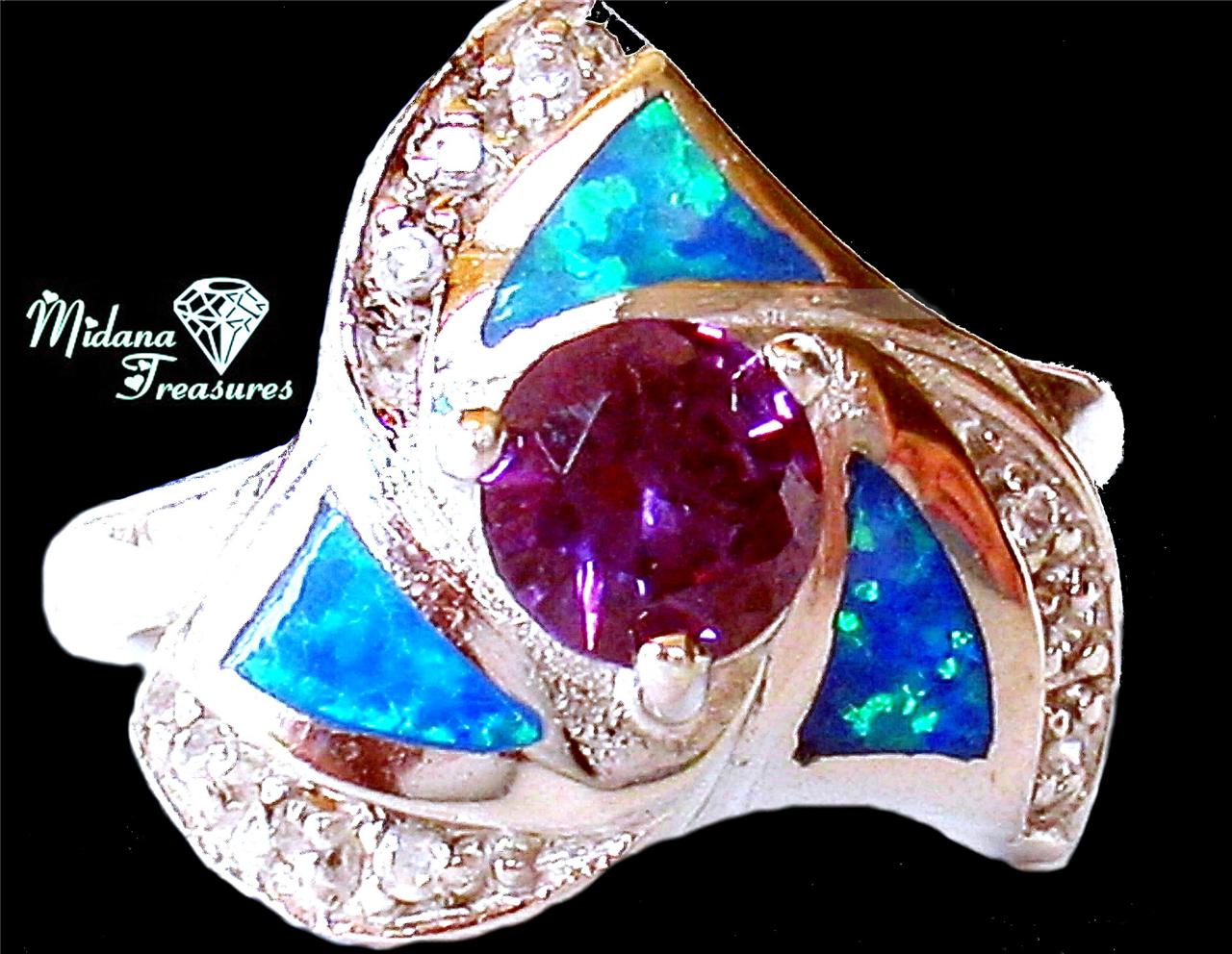 Stunning 1ctw. Amethyst & Opal Sterling Silver Ring 7.5