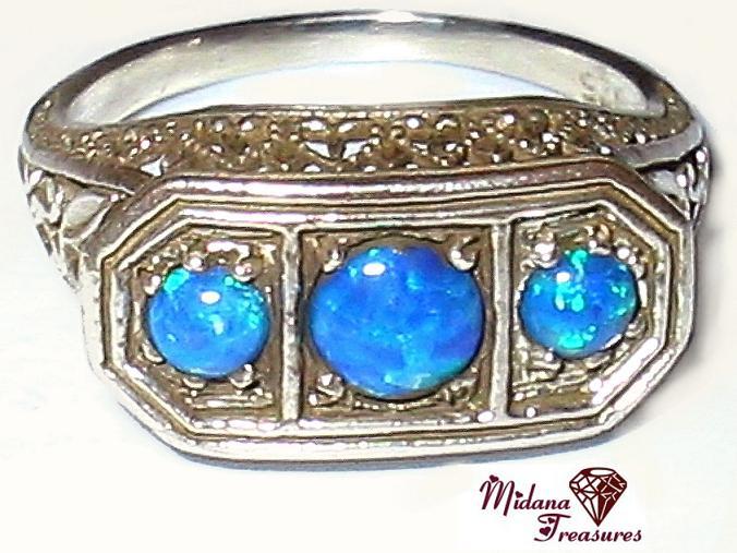 Antique Look 1.00ctw Opal Sterling Filigree Ring 7