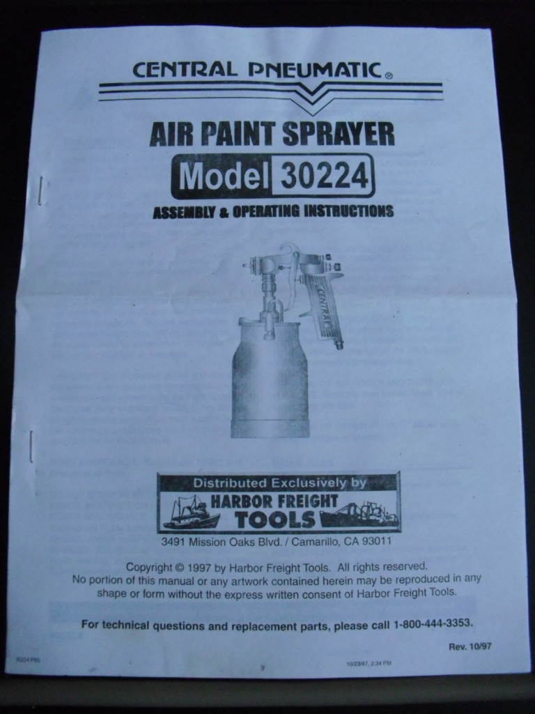 CENTRAL PNEUMATIC AIR PAINT SPRAYER MODEL 30224 OM