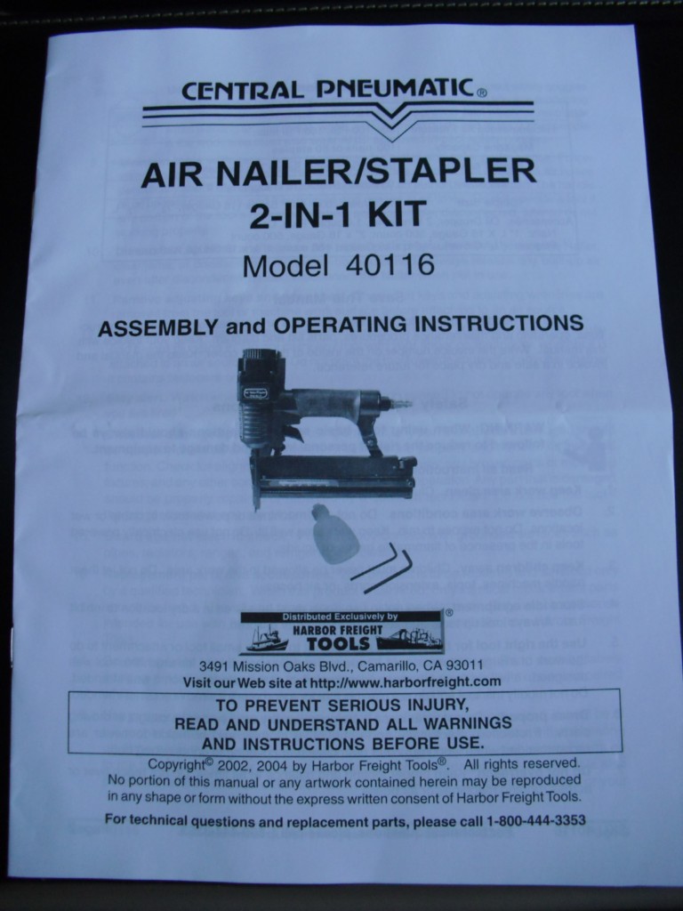CENTRAL PNEUMATIC AIR NAILER/STAPLER MODEL40116 OM eBay