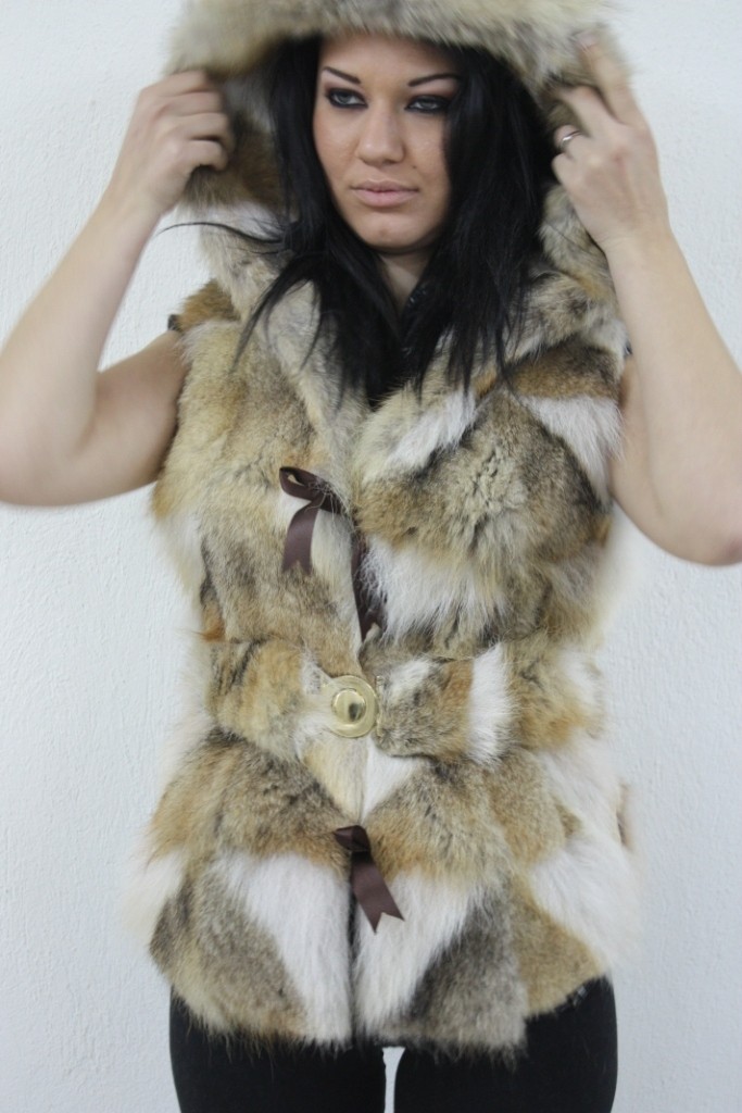 coyote fur vest hood