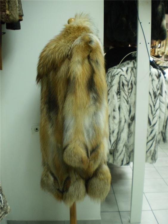 red fox fur coat in our fur store side view
