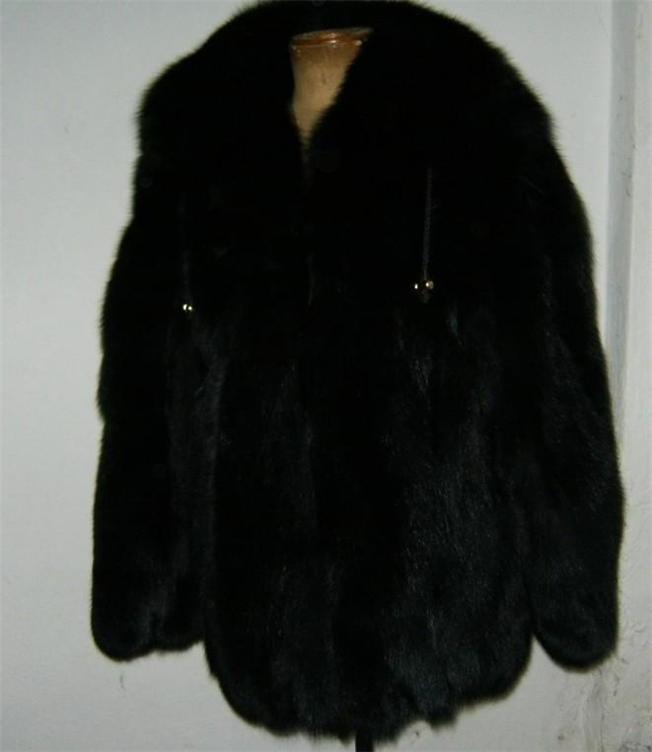 black fox fur coat hooded rear view