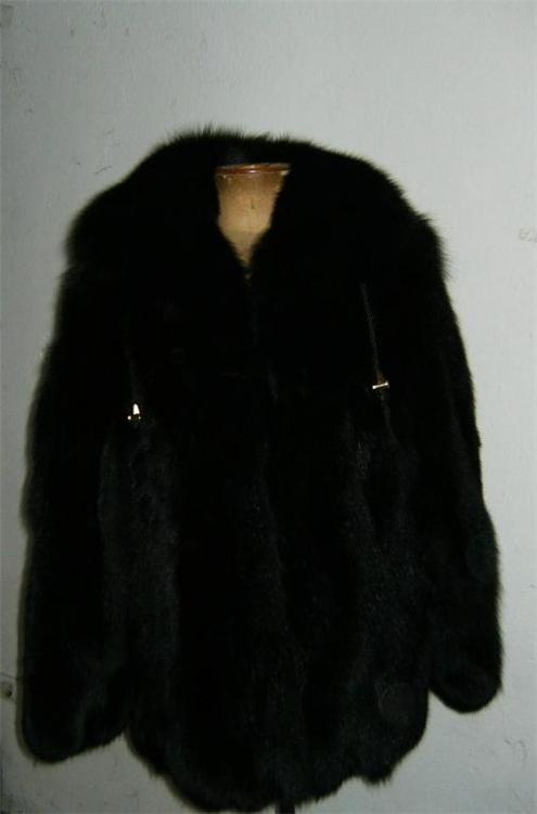 black fox fur coat hooded close view