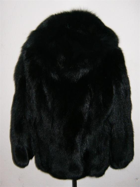 black fox fur coat hooded front view
