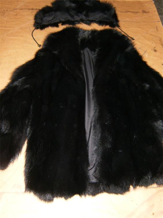 black fox fur coat hooded profile view