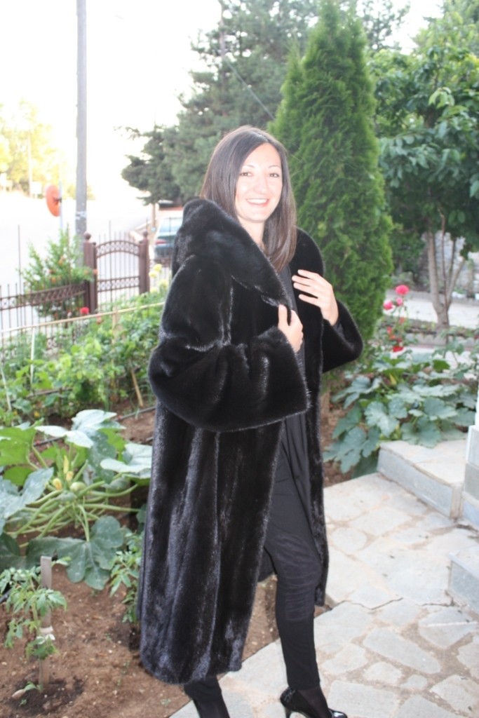 black mink fur hood