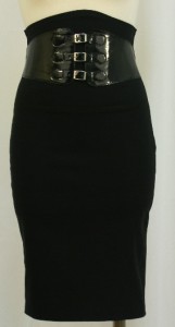 New Belt High Waist Black Stretch Pencil Skirt Large
