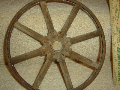 wagon metal spokes wheel antique wood garden