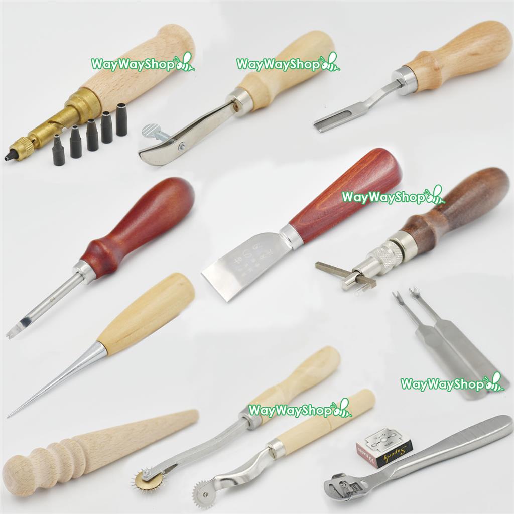 Leather Craft Hand Sewing Tool Kit Awl Punch Groover Skiving Knife