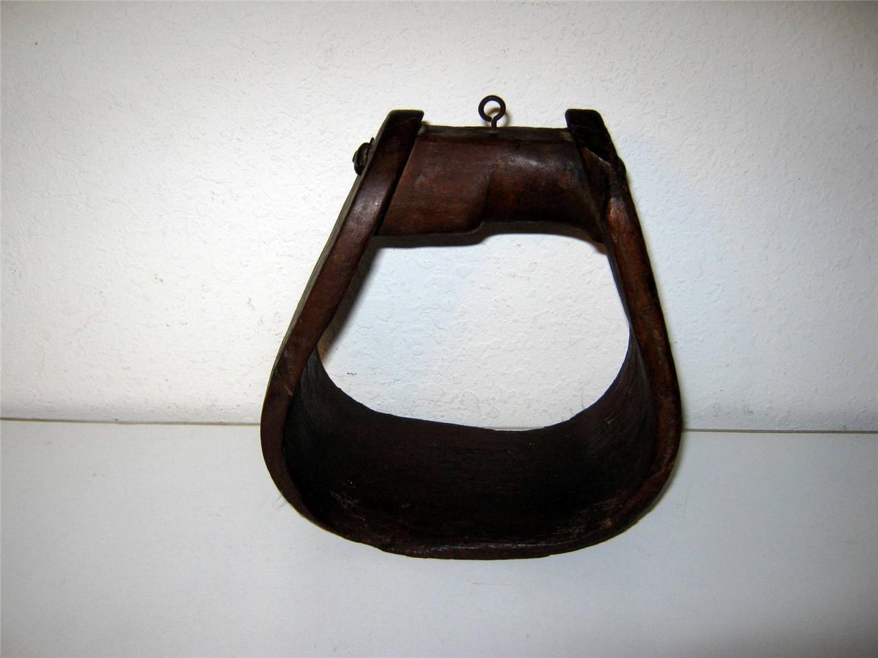 OLD WOODEN WESTERN HORSE SADDLE STIRRUP TACK PRIMITIVE EQUESTRIAN