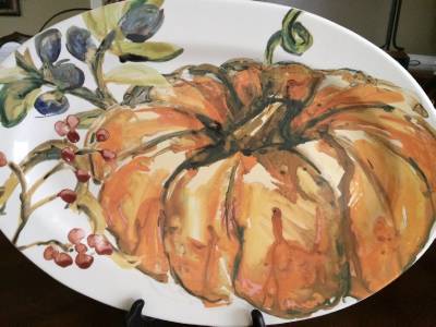 NEW POTTERY BARN WATERCOLOR PUMPKIN SERVING PLATTER~THANKSGIVING~FALL
