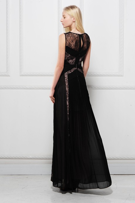 bcbg pleated satin sleeveless gown
