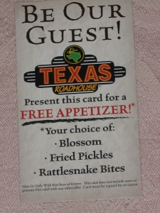 Texas roadhouse coupon free appetizer Get great free stuff with birthday freebies from restaurants and stores. For the best free stuff on your birthday visit fighprat-down.gq