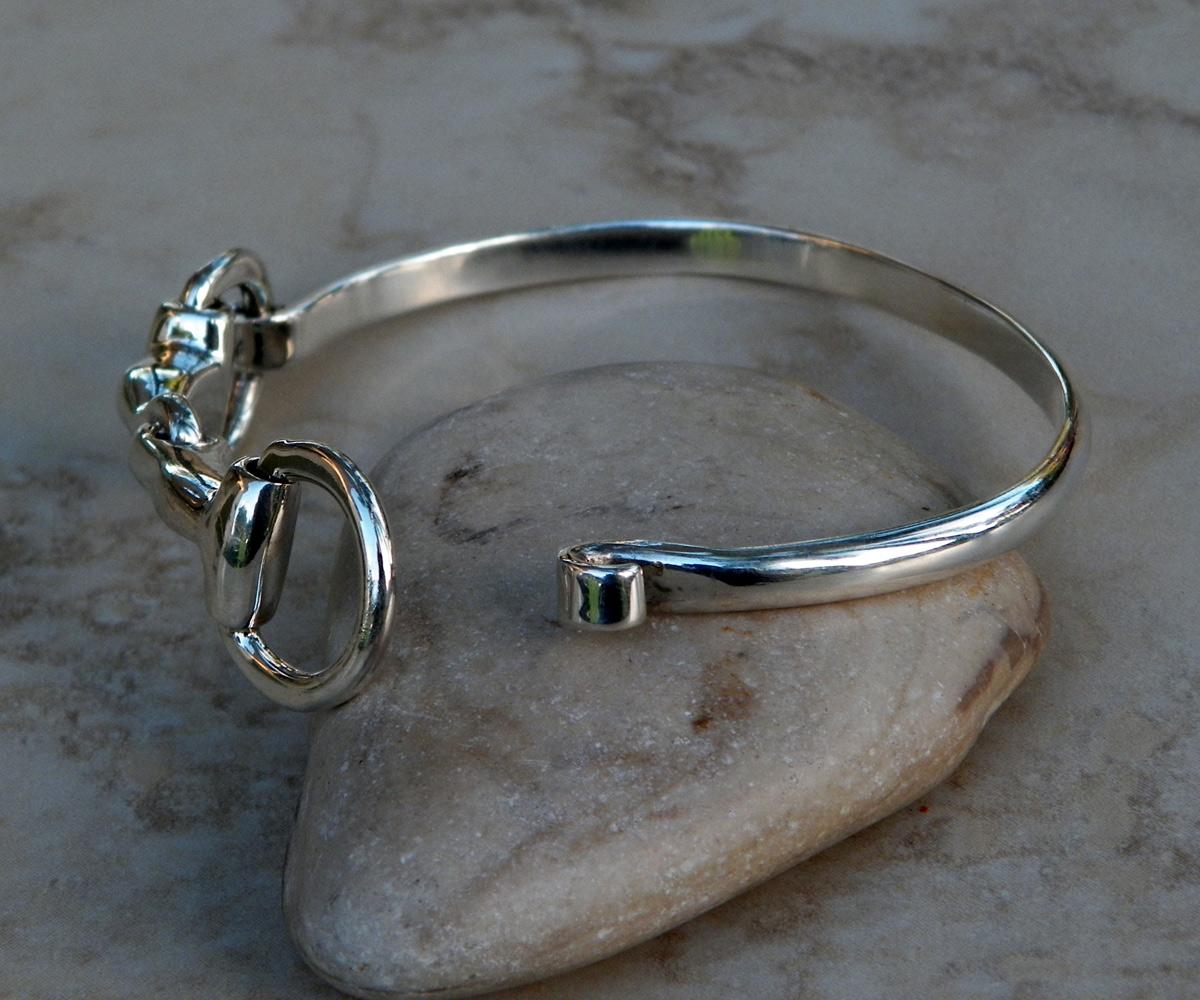 Classy Equine Sterling Silver Horse Snaffle Bit Bangle Bracelet English