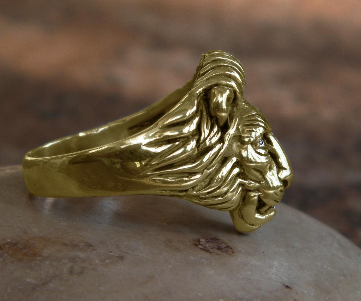 Superb Solid 14K Gold Lion Ring VS1 Quality Diamonds All Sizes 11.8g
