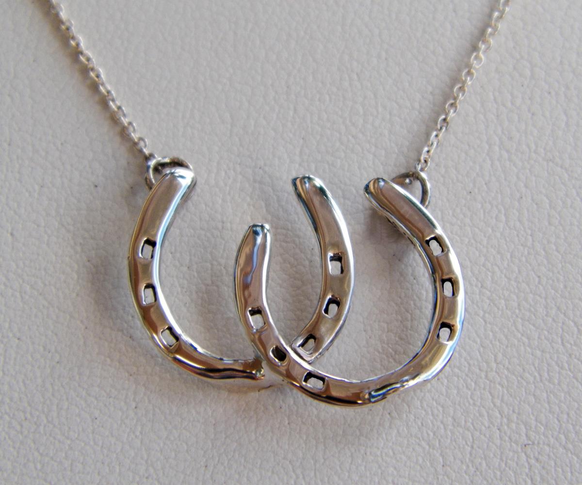 Argentium Sterling Silver Double Horseshoe Equine Necklace Classy Horse