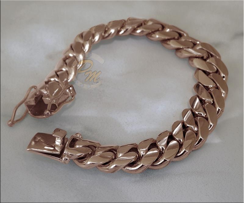 14K Rose Gold Miami Men's Cuban Curb Link Bracelet Heavy 8" 113.6 Grams