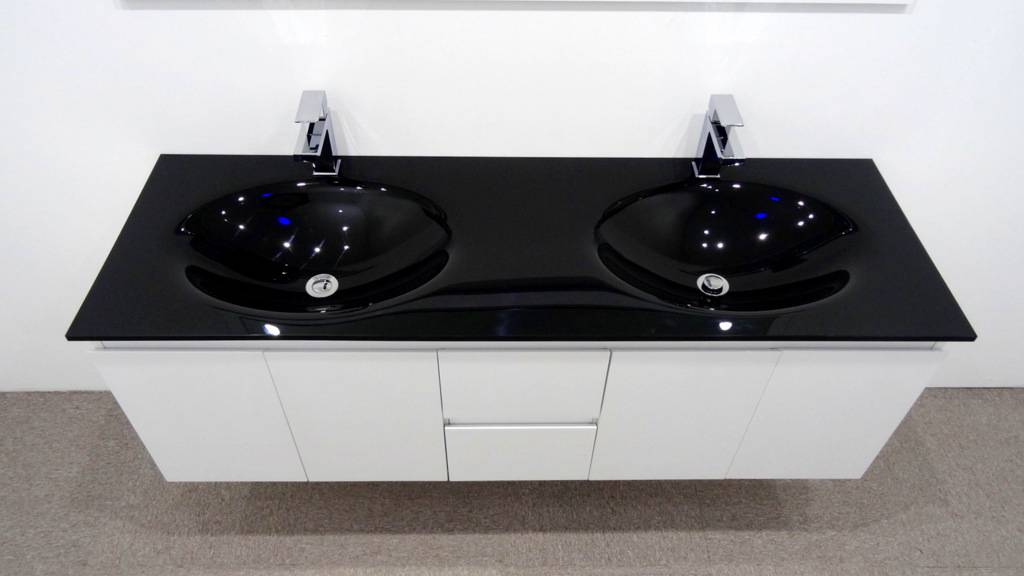 Bathroom Vanity Unit Glass Top Double Set 1500mm Integrated