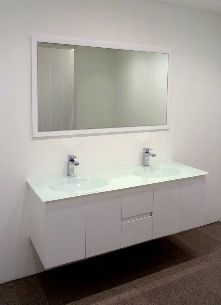Bathroom Vanity Unit Glass Top Double Set 1500mm Integrated