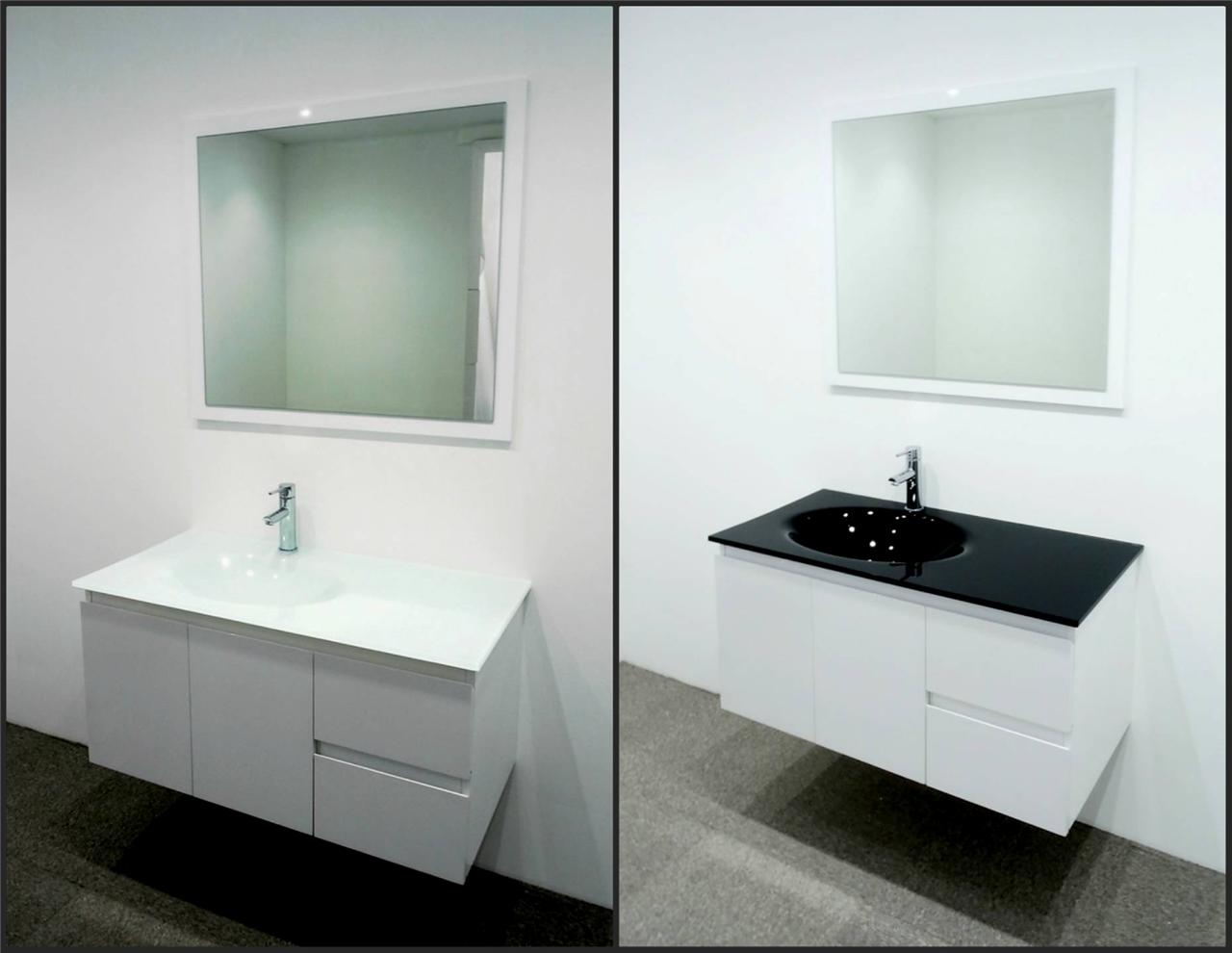 Bathroom Vanity Unit Glass TOP Gloss Cabinet Set 1000mm ...
