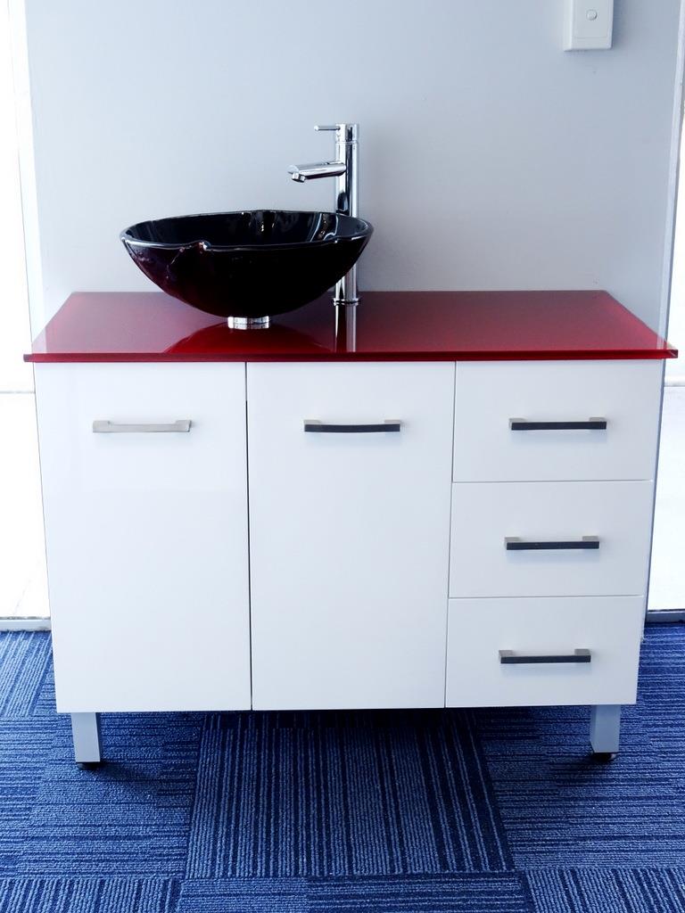 Bathroom Vanity Unit Glass TOP RED ART Basin Cabinet Set ...