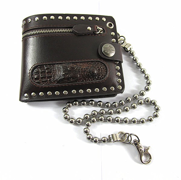 Men Crocodile Head Stud Leather Wallet Punk Rocker Biker Emo Chain Bifold Purse eBay