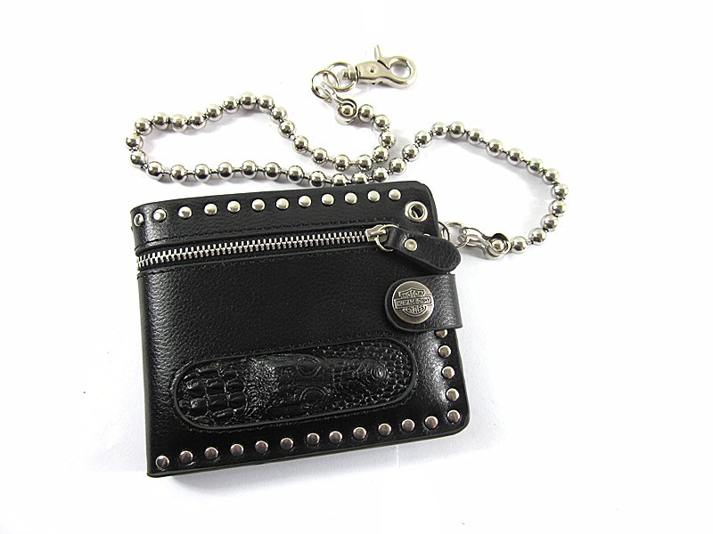 Men Crocodile Head Stud Leather Wallet Punk Rocker Biker Emo Chain Bifold Purse eBay