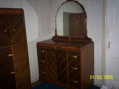 Vtg 1940 S Waterfall Bedroom 4 Pc Furniture Set Chifferobe