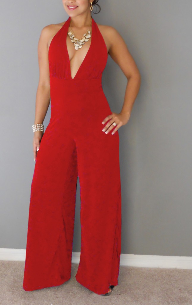 open back pant suit