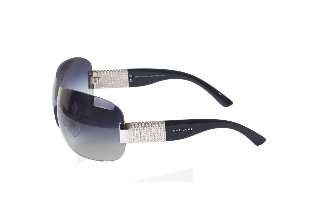 BVLGARI BV 6030B SUNGLASSES 1028G SILVER BLACK/GREY GRADIENT SWAROVSKI
