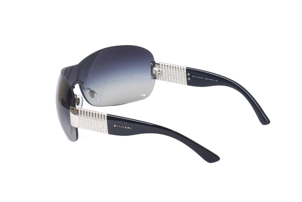 BVLGARI BV 6030B SUNGLASSES 1028G SILVER BLACK/GREY GRADIENT SWAROVSKI