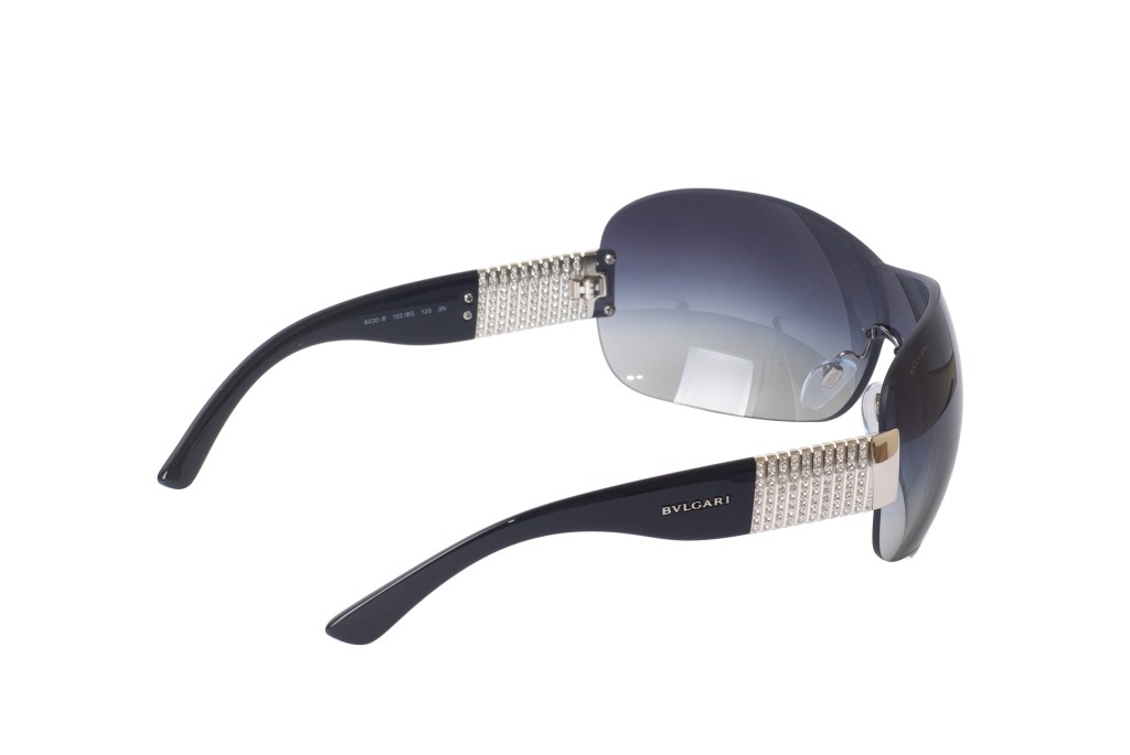 BVLGARI BV 6030B SUNGLASSES 1028G SILVER BLACK/GREY GRADIENT SWAROVSKI