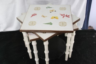 Walnut Stack Tables Formica Japanese Butterfly Pattern