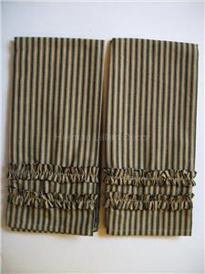 Set Of 2 Black And Tan Ticking Stripe Cotton Kitchen Dish