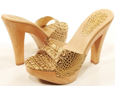 Wooden Heeled Shoes on Womens Shoes High Heel Wooden Slide Sandals Gold 8 5