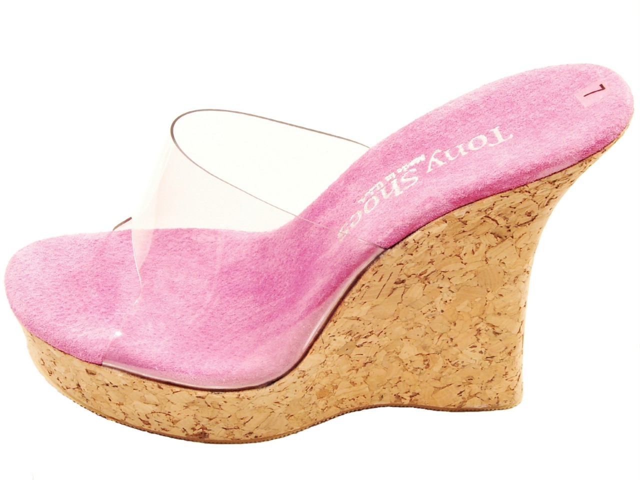 Tony Shoes Cork Wedge High Heel Platform Mules Sandals Fushia Clear eBay