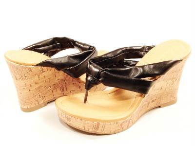Qupid Shoes on Qupid Kelia Black Thong Strap Wedge Heel Cork Platform Sandals   Ebay