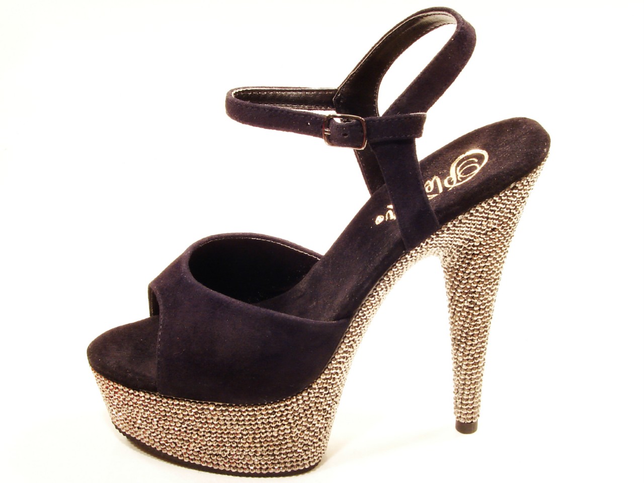 Details about PLEASER SHOES BEJEWELED 609 DM BLACK SUEDE RHINESTONE