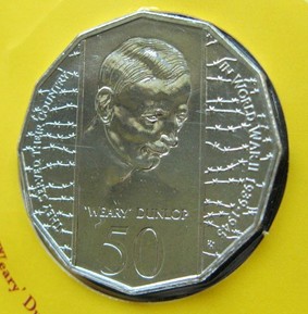 1995 weary dunlop wwii australian 50 cent coin on card send by registered post